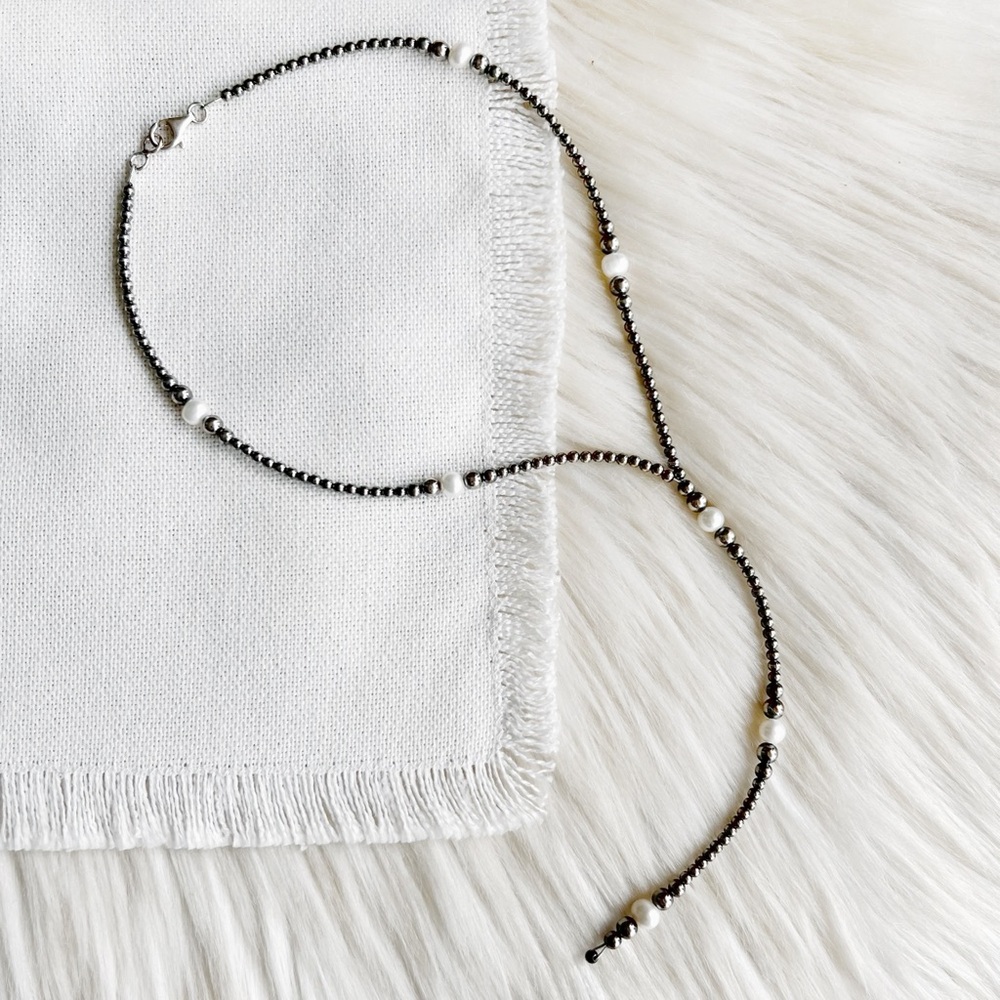 Sterling Silver Southwestern Navajo Pearl Style 16” Lariat Necklace Desert Boho